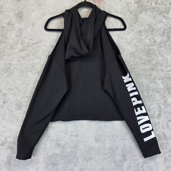 PINK Victoria's Secret Hoodie Womens Small Cutout Cold Shoulder Cropped Love Pul - Picture 10 of 10